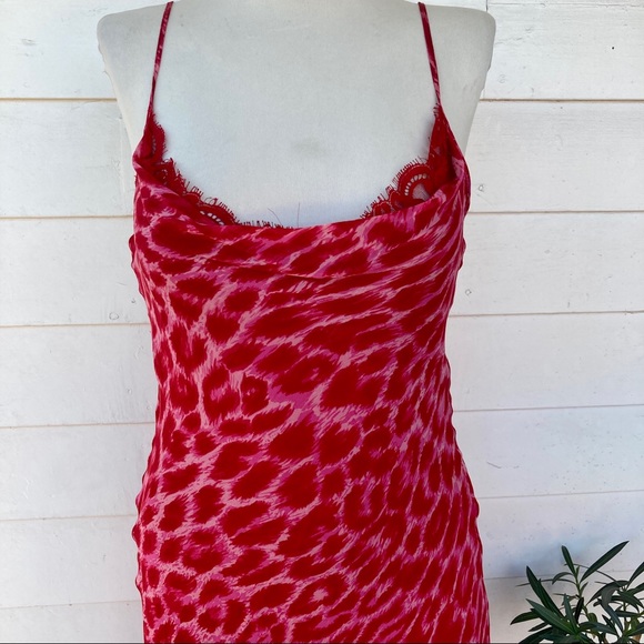 Vintage Betsey Johnson 90s 2000s Midi Animal Print silk asymmetrical red pink - Picture 15 of 16
